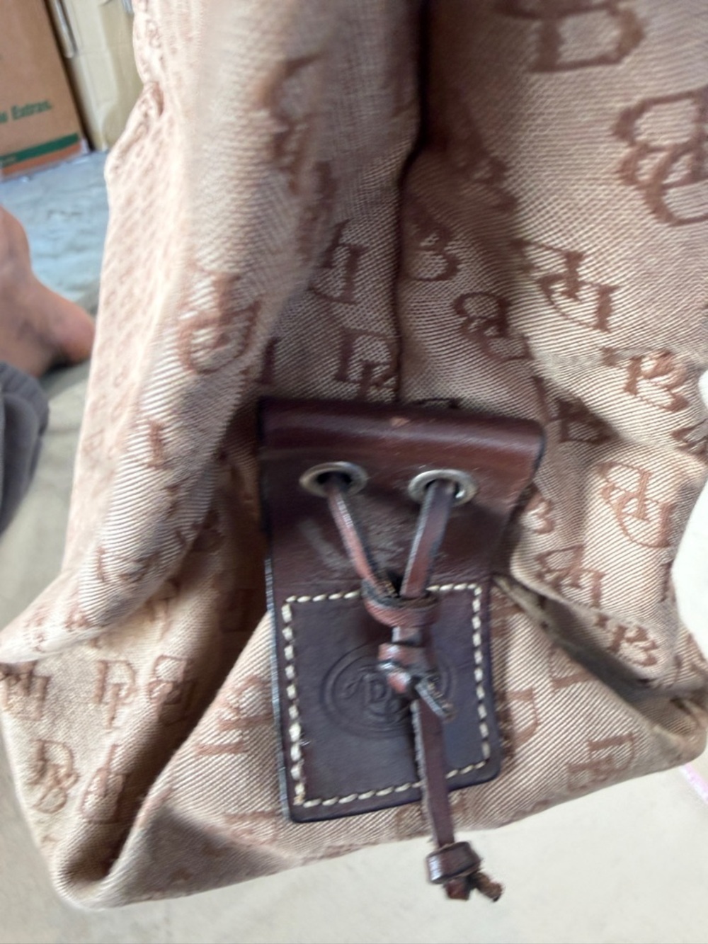 Dooney & Bourke Beige Monogram Tote with Brown Leather Handles - Picture 13 of 13